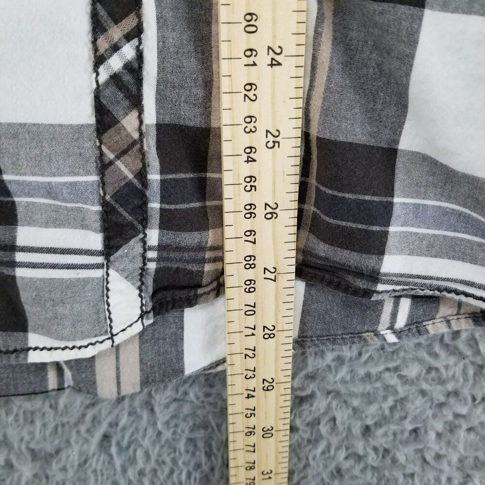 Buckle Shirt Mens Large Gray Plaid Dress Button Up Athletic Fit Stretch - Picture 7 of 12